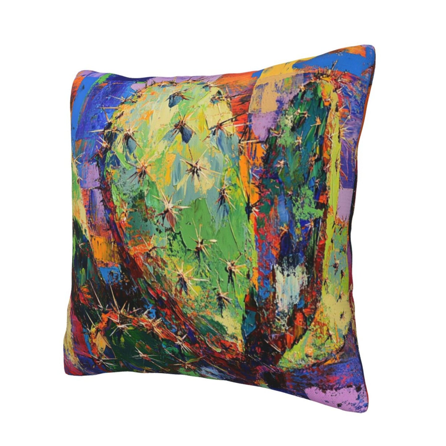 Colorful Abstract Cactus Art Throw Pillow Cover|16"x16" Square Cushion Case|Modern Painting Style|Removable Decorative Pillowcase