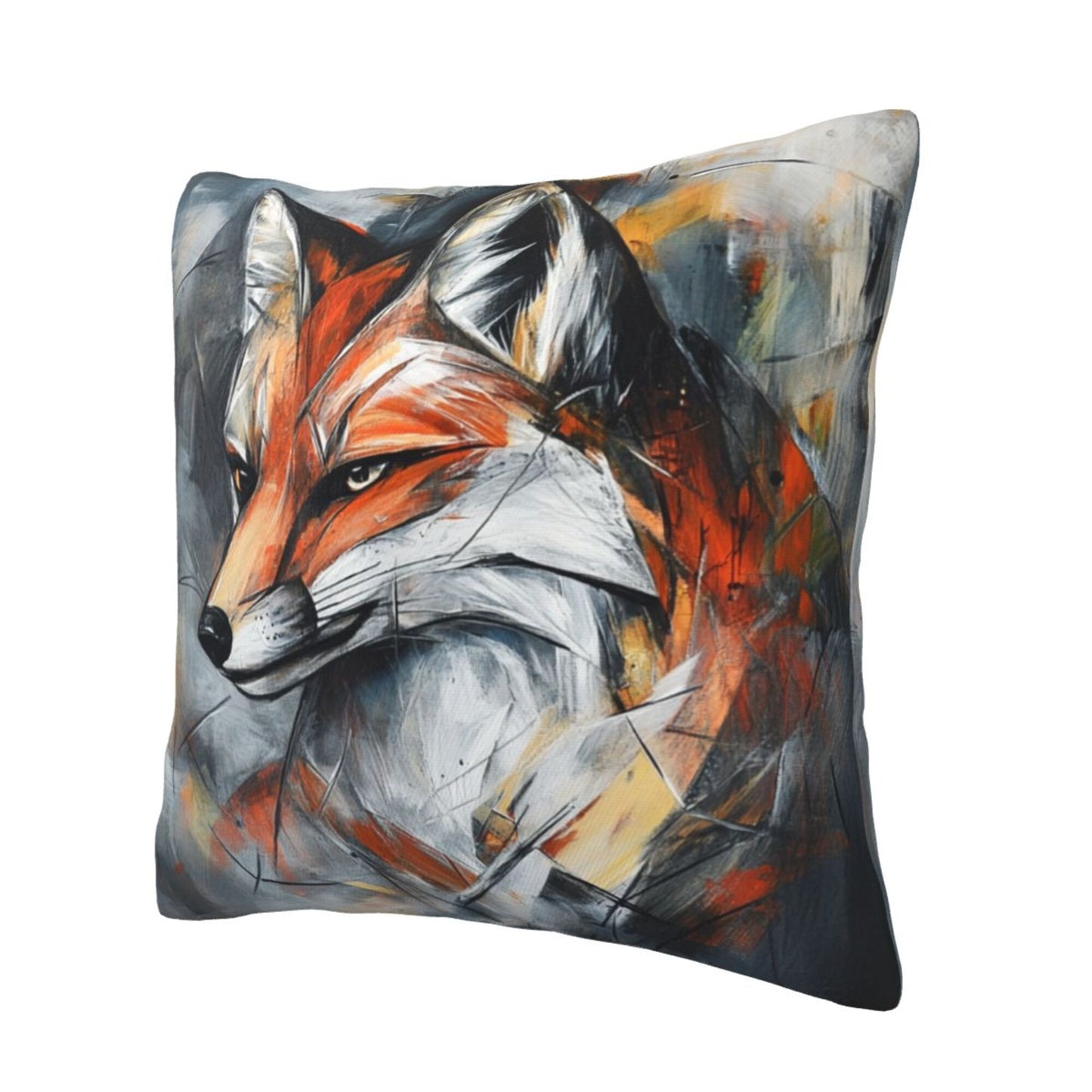 Abstract Fox Art Throw Pillow Cover|16"x16" Modern Animal Decorative Cushion Case|Removable Polyester Pillow Cover