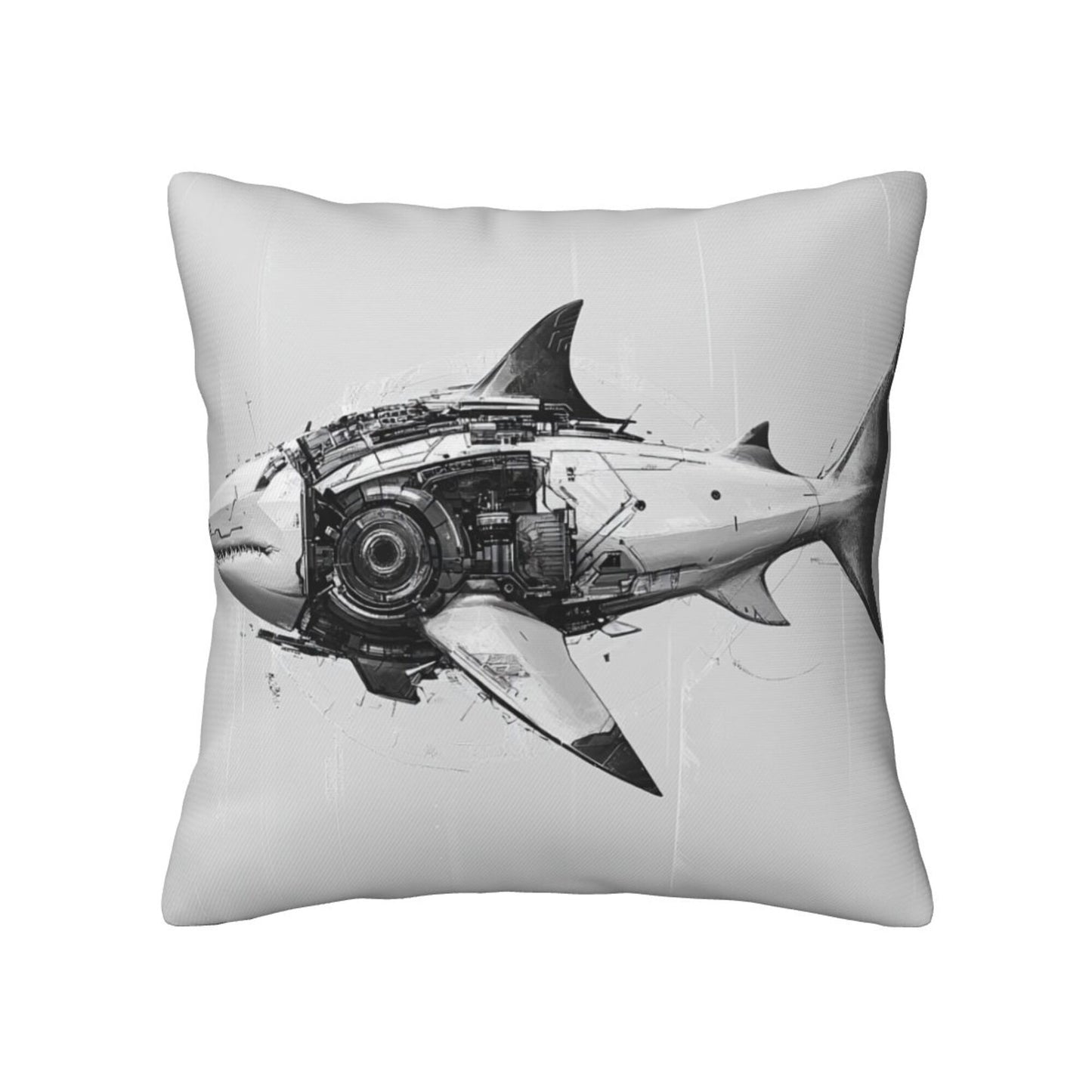16"x16" Mechanical Shark Throw Pillow Covers (Set of 2)|Futuristic Sci-Fi Cushion Covers|Removable & Washable|Modern Home Decor