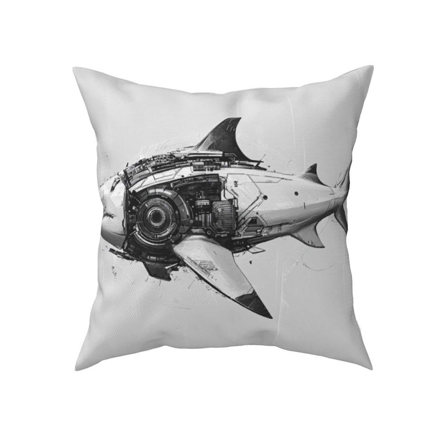 16"x16" Mechanical Shark Throw Pillow Covers (Set of 2)|Futuristic Sci-Fi Cushion Covers|Removable & Washable|Modern Home Decor