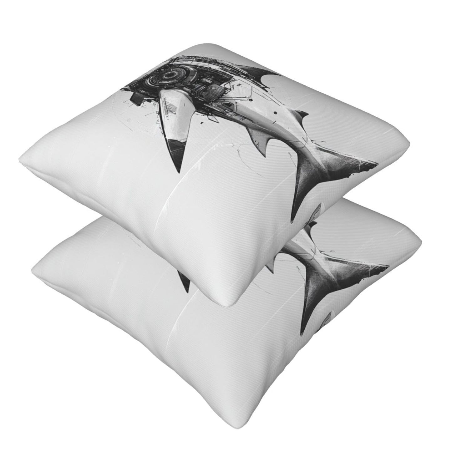 16"x16" Mechanical Shark Throw Pillow Covers (Set of 2)|Futuristic Sci-Fi Cushion Covers|Removable & Washable|Modern Home Decor
