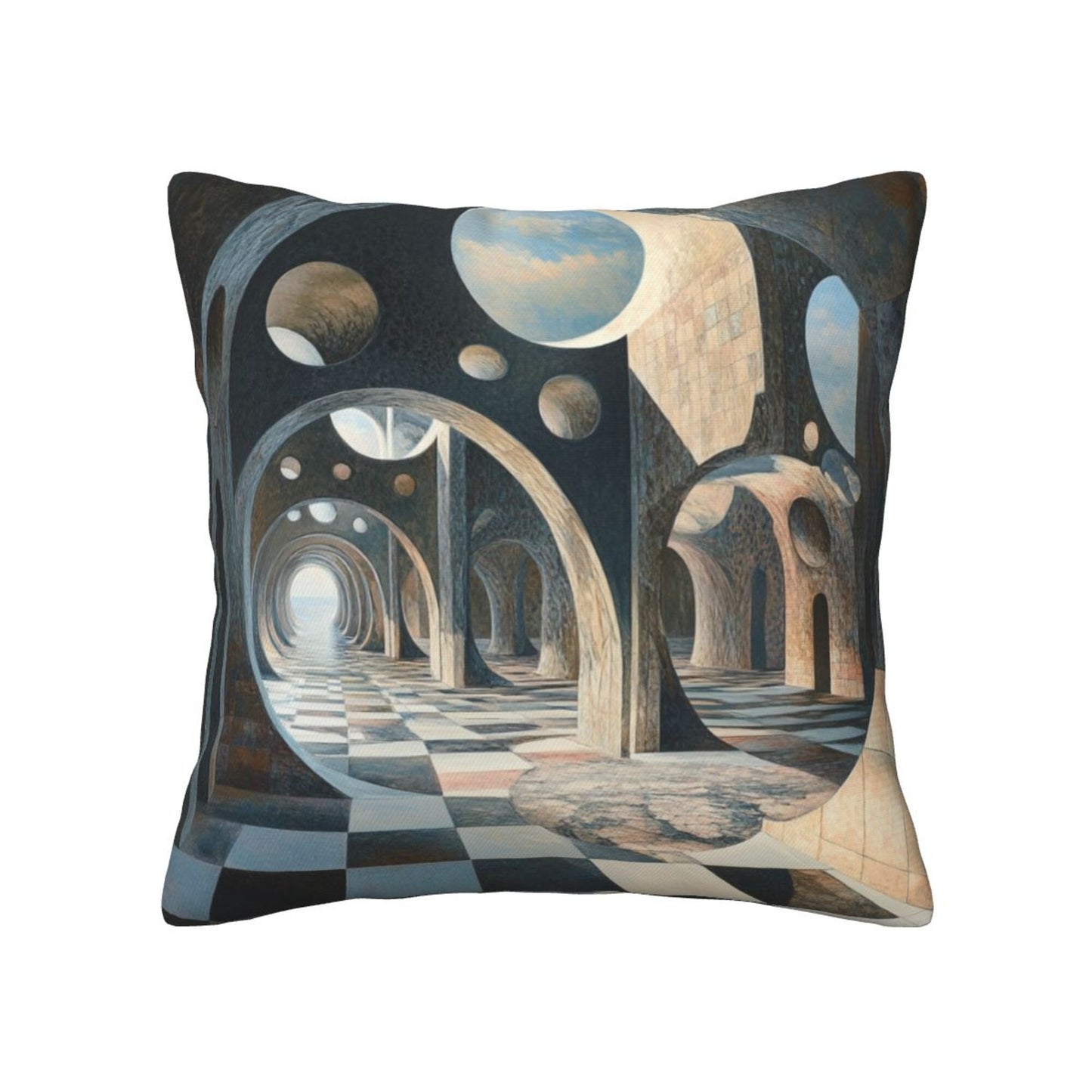 16"x16" Surreal Geometric Space Pillow Covers (Set of 2)|3D Architecture & Chessboard Design|Abstract Throw Cushion Covers|Washable Modern Home Decor