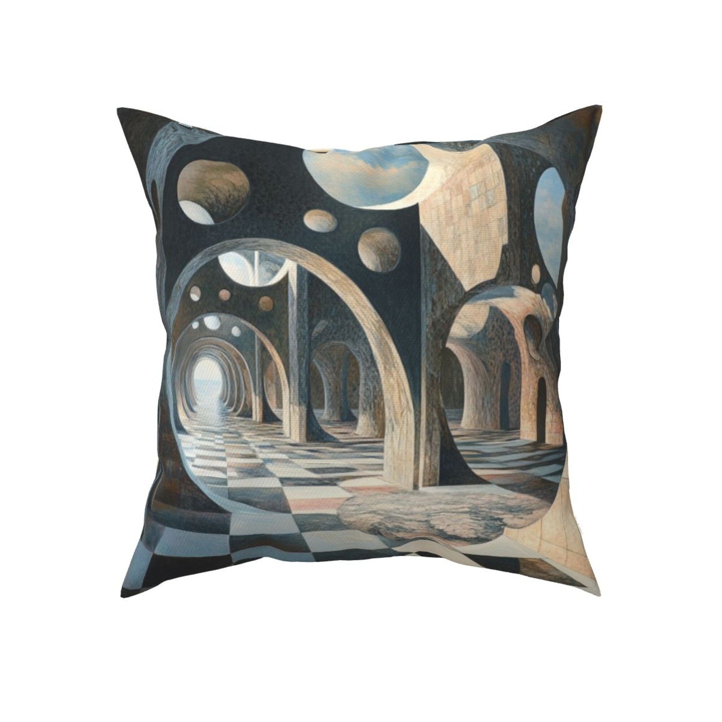 16"x16" Surreal Geometric Space Pillow Covers (Set of 2)|3D Architecture & Chessboard Design|Abstract Throw Cushion Covers|Washable Modern Home Decor