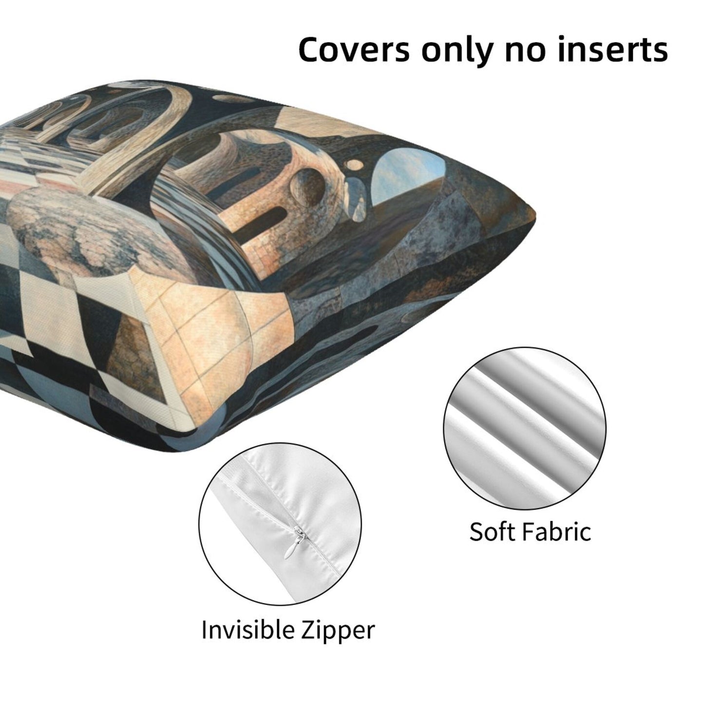 16"x16" Surreal Geometric Space Pillow Covers (Set of 2)|3D Architecture & Chessboard Design|Abstract Throw Cushion Covers|Washable Modern Home Decor