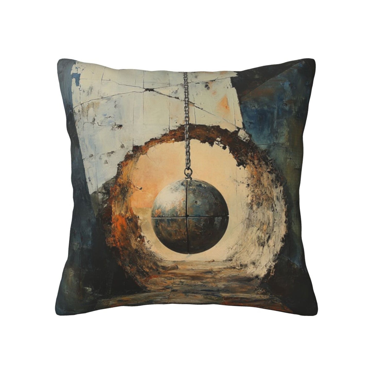 16"x16" Industrial Hanging Ball Art Pillow Covers (Set of 2)|Abstract Wall Break Design|Modern Loft Decor|Machine Washable Cushion Covers