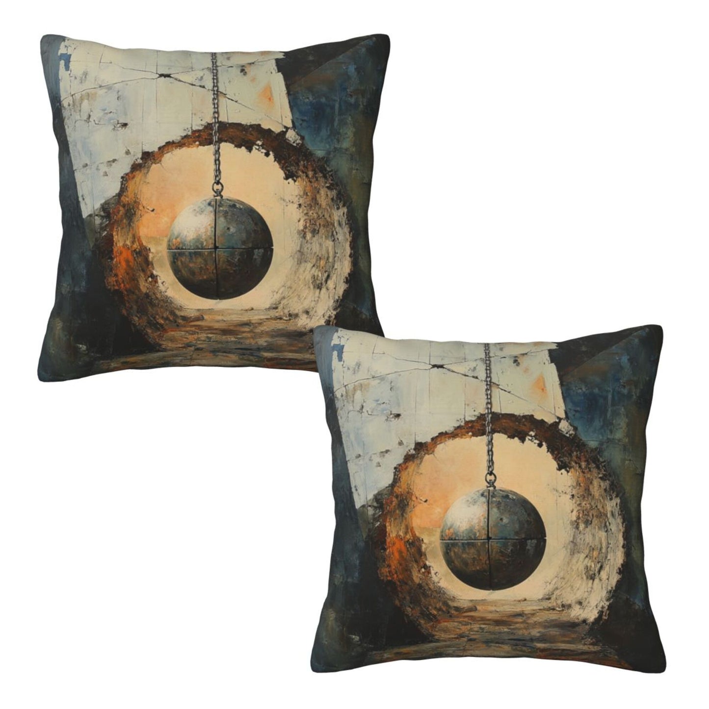 16"x16" Industrial Hanging Ball Art Pillow Covers (Set of 2)|Abstract Wall Break Design|Modern Loft Decor|Machine Washable Cushion Covers