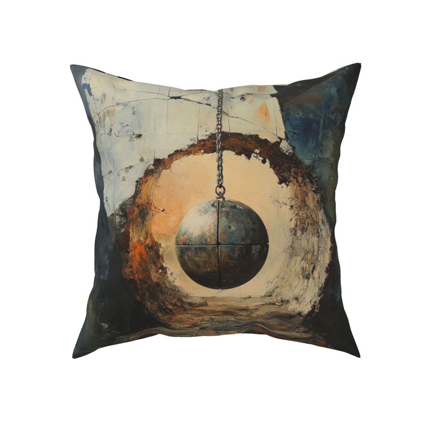 16"x16" Industrial Hanging Ball Art Pillow Covers (Set of 2)|Abstract Wall Break Design|Modern Loft Decor|Machine Washable Cushion Covers