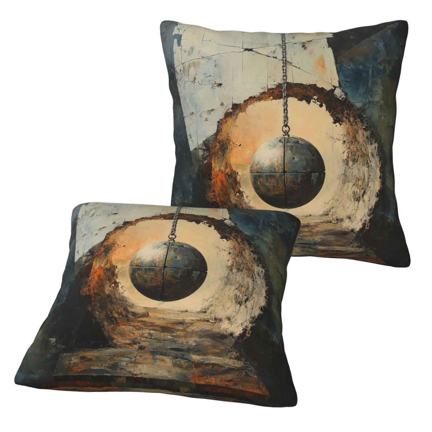 16"x16" Industrial Hanging Ball Art Pillow Covers (Set of 2)|Abstract Wall Break Design|Modern Loft Decor|Machine Washable Cushion Covers