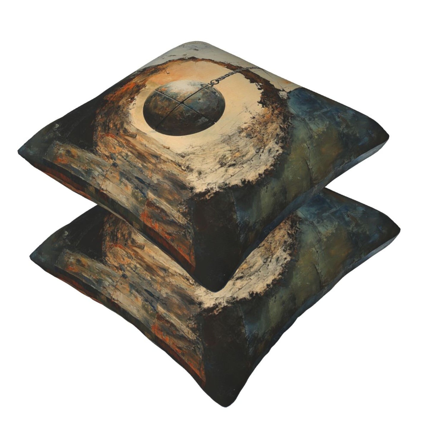 16"x16" Industrial Hanging Ball Art Pillow Covers (Set of 2)|Abstract Wall Break Design|Modern Loft Decor|Machine Washable Cushion Covers