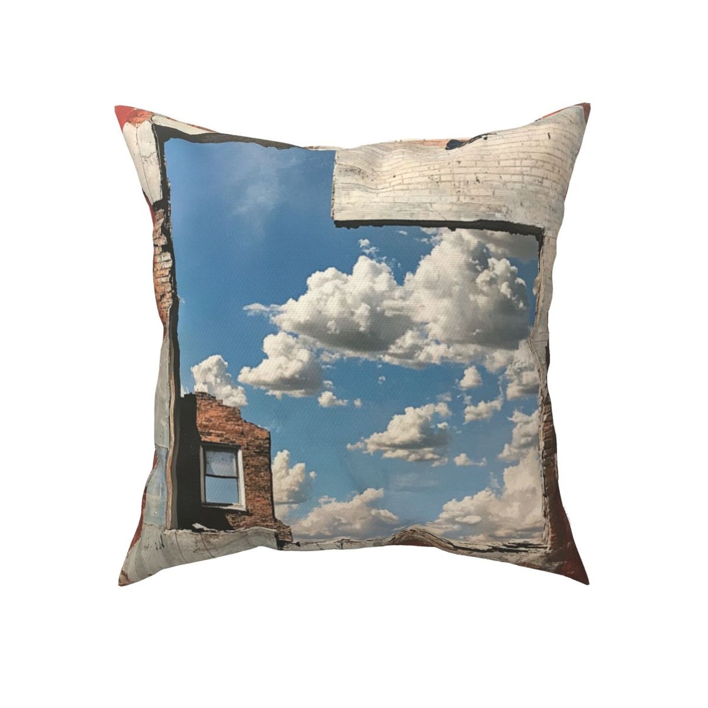 16"x16" Urban Ruin Window View Pillow Covers (Set of 2)|Blue Sky & Brick Wall Print|Industrial Photography Throw Cushion Covers|Removable & Washable