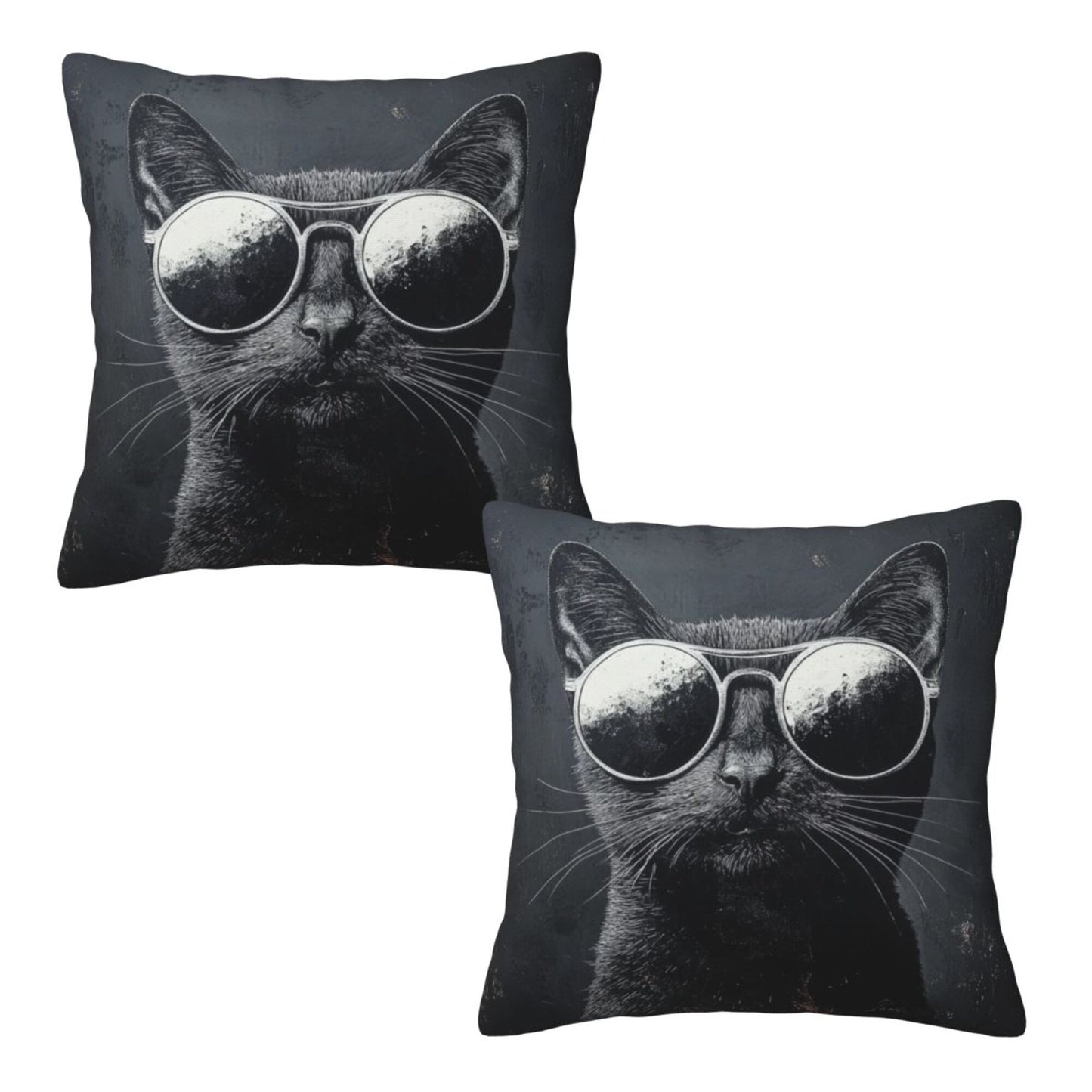 16"x16" Cool Cat with Sunglasses Pillow Covers (Set of 2)|Black & White Graphic Throw Cushion Covers|Trendy Cat Lover Home Decor|Removable & Washable