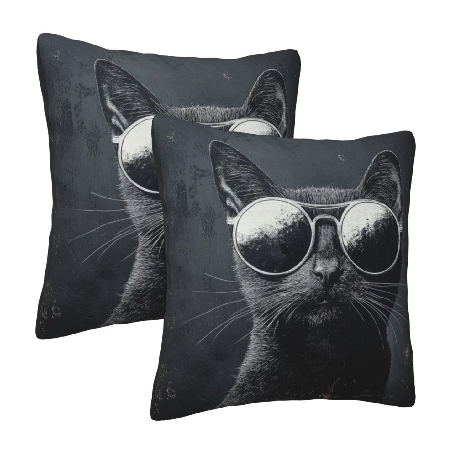16"x16" Cool Cat with Sunglasses Pillow Covers (Set of 2)|Black & White Graphic Throw Cushion Covers|Trendy Cat Lover Home Decor|Removable & Washable