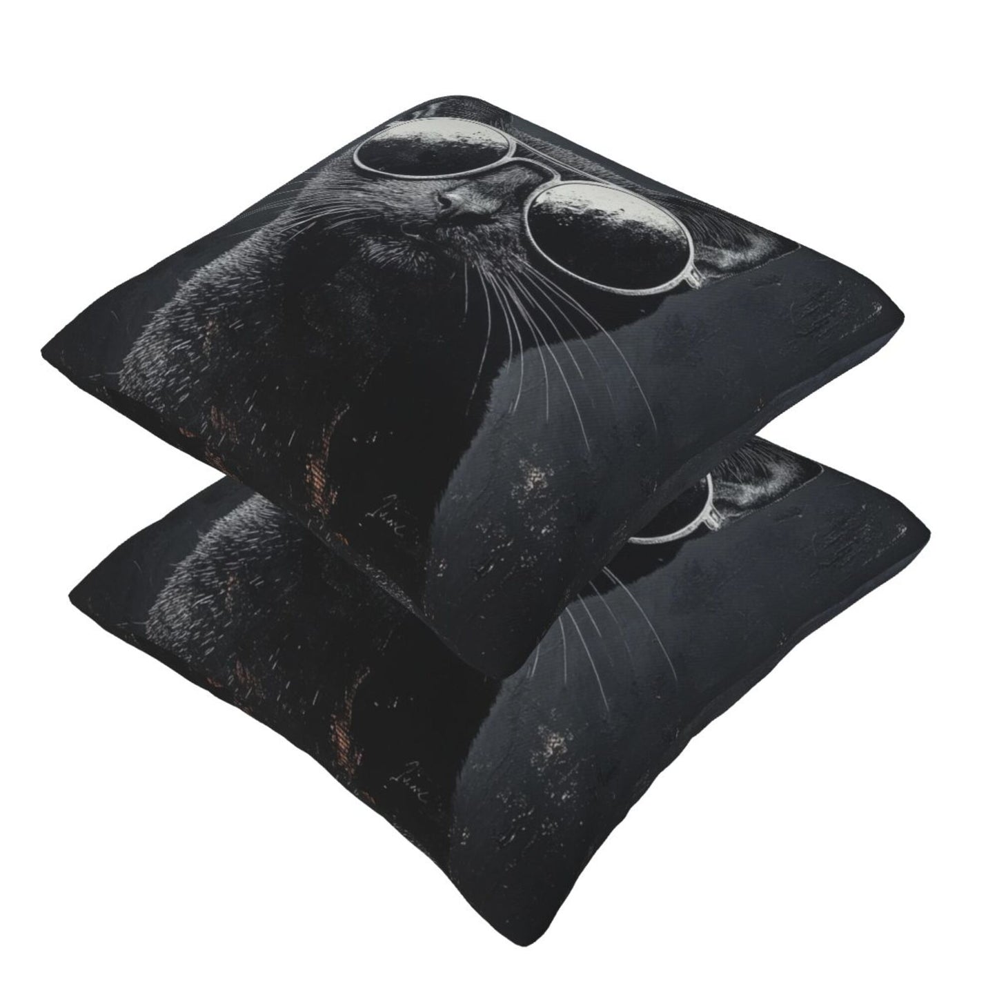 16"x16" Cool Cat with Sunglasses Pillow Covers (Set of 2)|Black & White Graphic Throw Cushion Covers|Trendy Cat Lover Home Decor|Removable & Washable