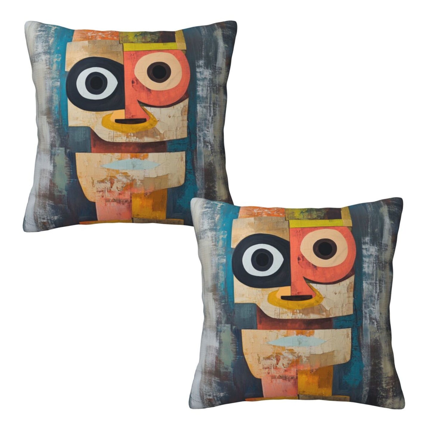 16"x16" Colorful Abstract Face Pillow Covers (Set of 2)|Cubist Oil-Painting Style Throw Pillowcases|Creative Modern Art Decor|Removable & Washable