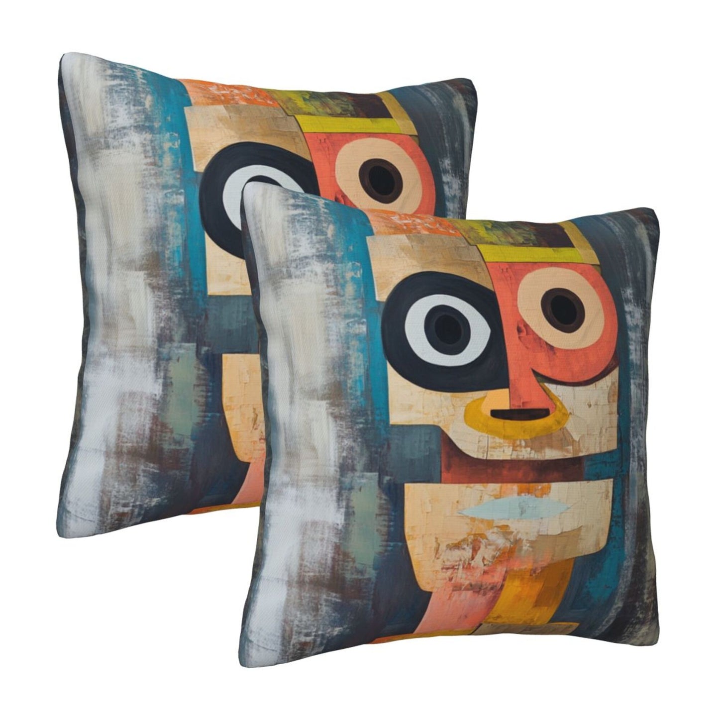 16"x16" Colorful Abstract Face Pillow Covers (Set of 2)|Cubist Oil-Painting Style Throw Pillowcases|Creative Modern Art Decor|Removable & Washable