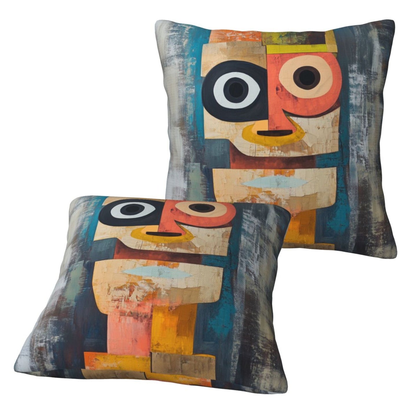 16"x16" Colorful Abstract Face Pillow Covers (Set of 2)|Cubist Oil-Painting Style Throw Pillowcases|Creative Modern Art Decor|Removable & Washable