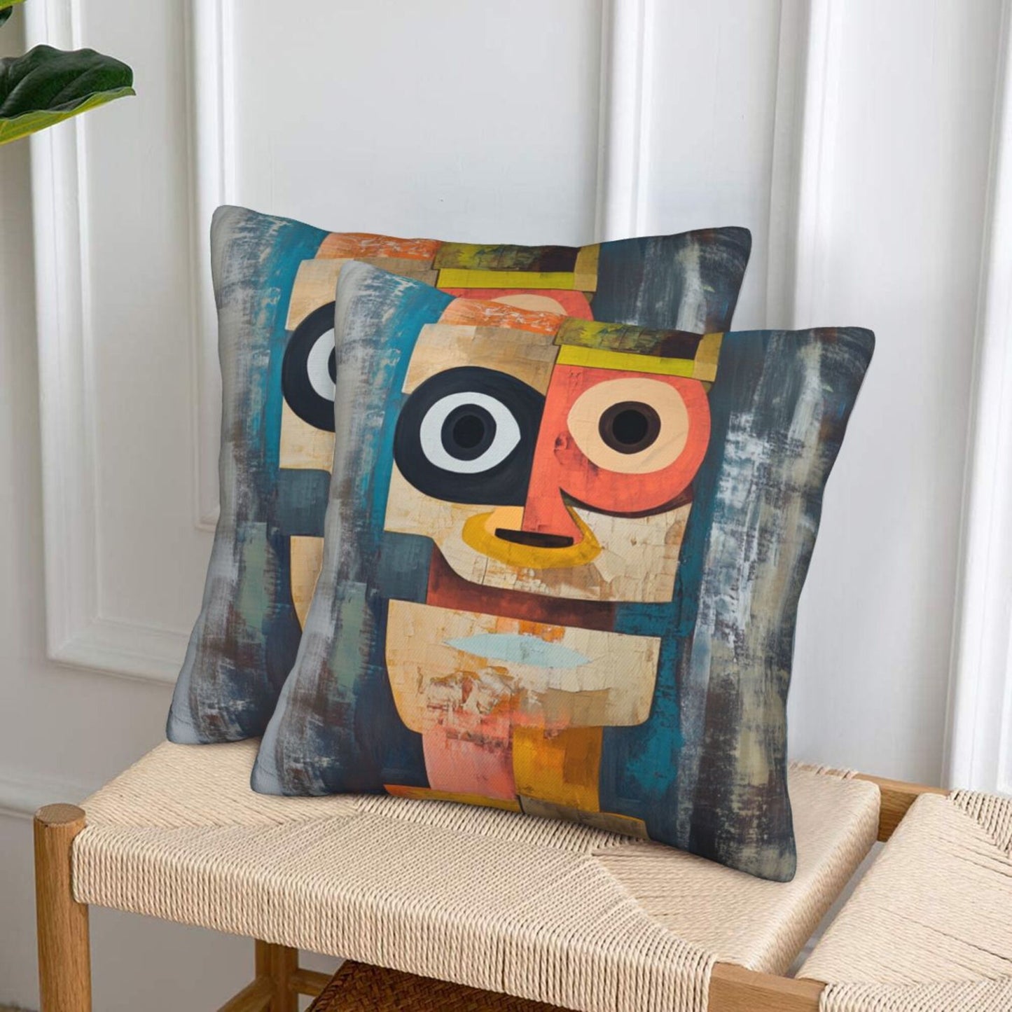 16"x16" Colorful Abstract Face Pillow Covers (Set of 2)|Cubist Oil-Painting Style Throw Pillowcases|Creative Modern Art Decor|Removable & Washable