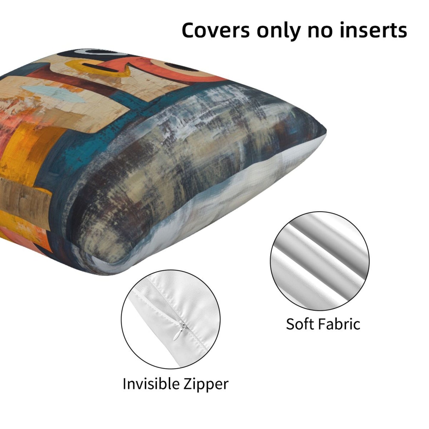16"x16" Colorful Abstract Face Pillow Covers (Set of 2)|Cubist Oil-Painting Style Throw Pillowcases|Creative Modern Art Decor|Removable & Washable