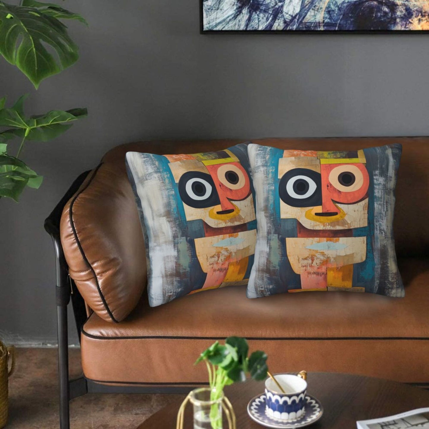 16"x16" Colorful Abstract Face Pillow Covers (Set of 2)|Cubist Oil-Painting Style Throw Pillowcases|Creative Modern Art Decor|Removable & Washable