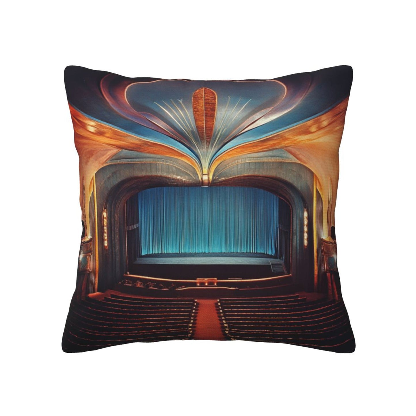 16"x16" Vintage Theater Stage Pillow Covers (Set of 2)|Golden Arch & Curtain Scene|Art Deco Cushion Covers for Home or Studio|Removable & Washable