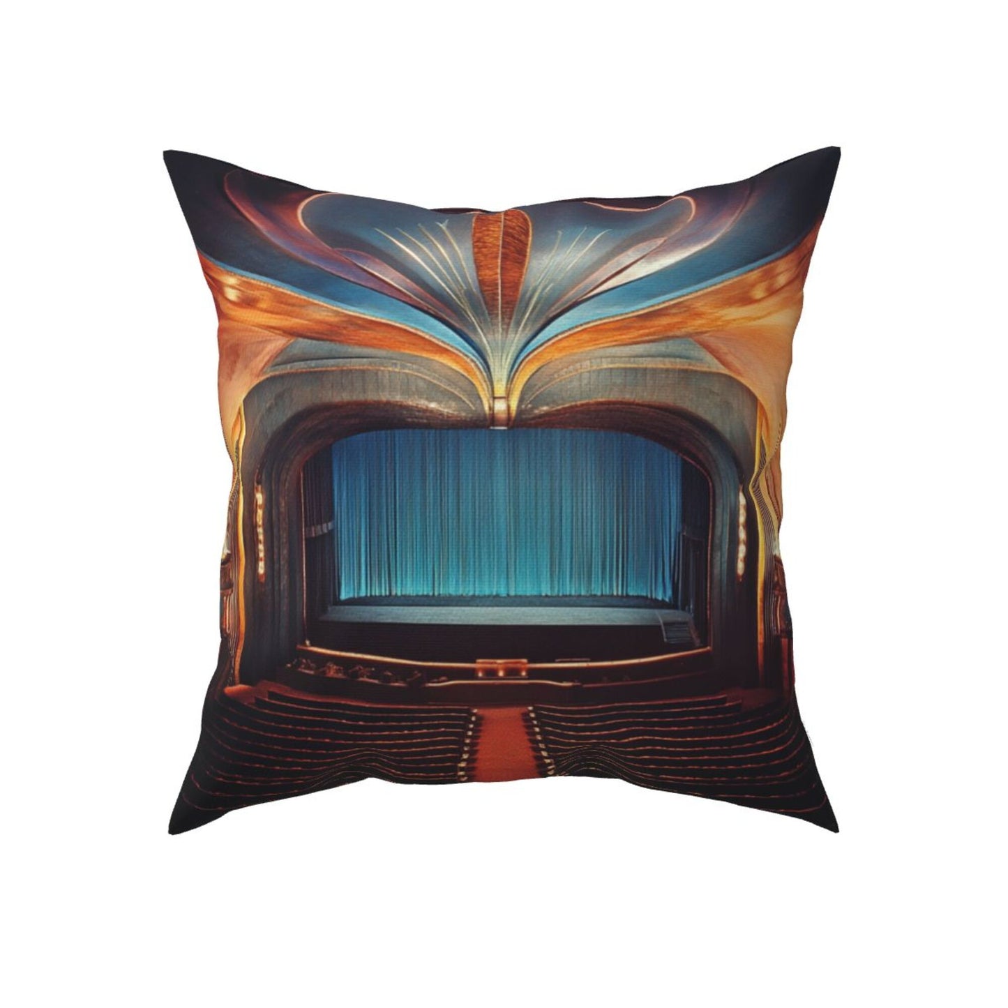 16"x16" Vintage Theater Stage Pillow Covers (Set of 2)|Golden Arch & Curtain Scene|Art Deco Cushion Covers for Home or Studio|Removable & Washable