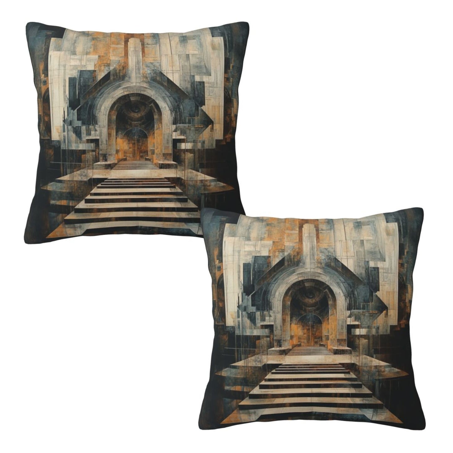 16"x16" Abstract Staircase Architecture Pillow Covers (Set of 2)|Geometric Arch Perspective Art|Modern Home & Studio Decor|Removable & Washable