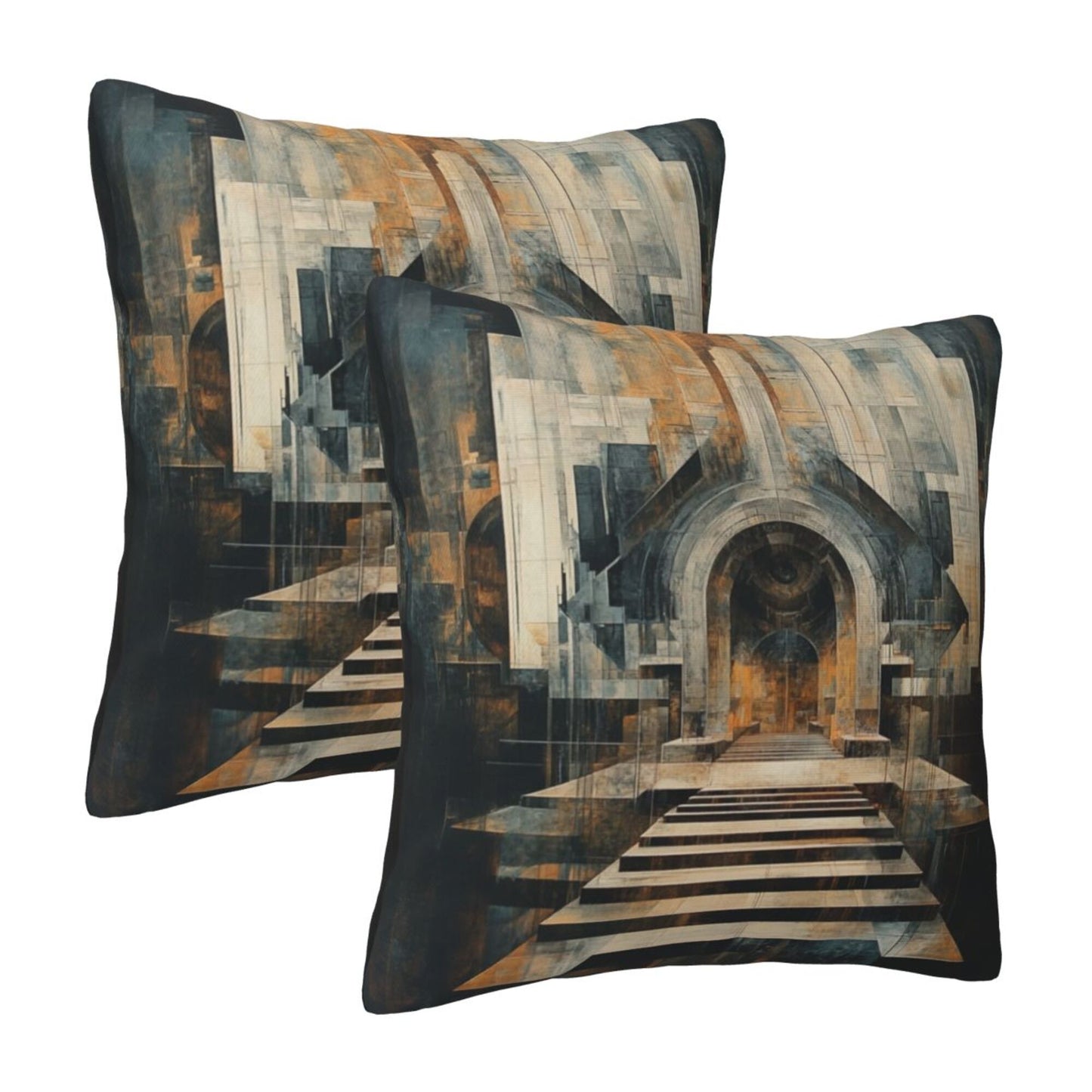 16"x16" Abstract Staircase Architecture Pillow Covers (Set of 2)|Geometric Arch Perspective Art|Modern Home & Studio Decor|Removable & Washable