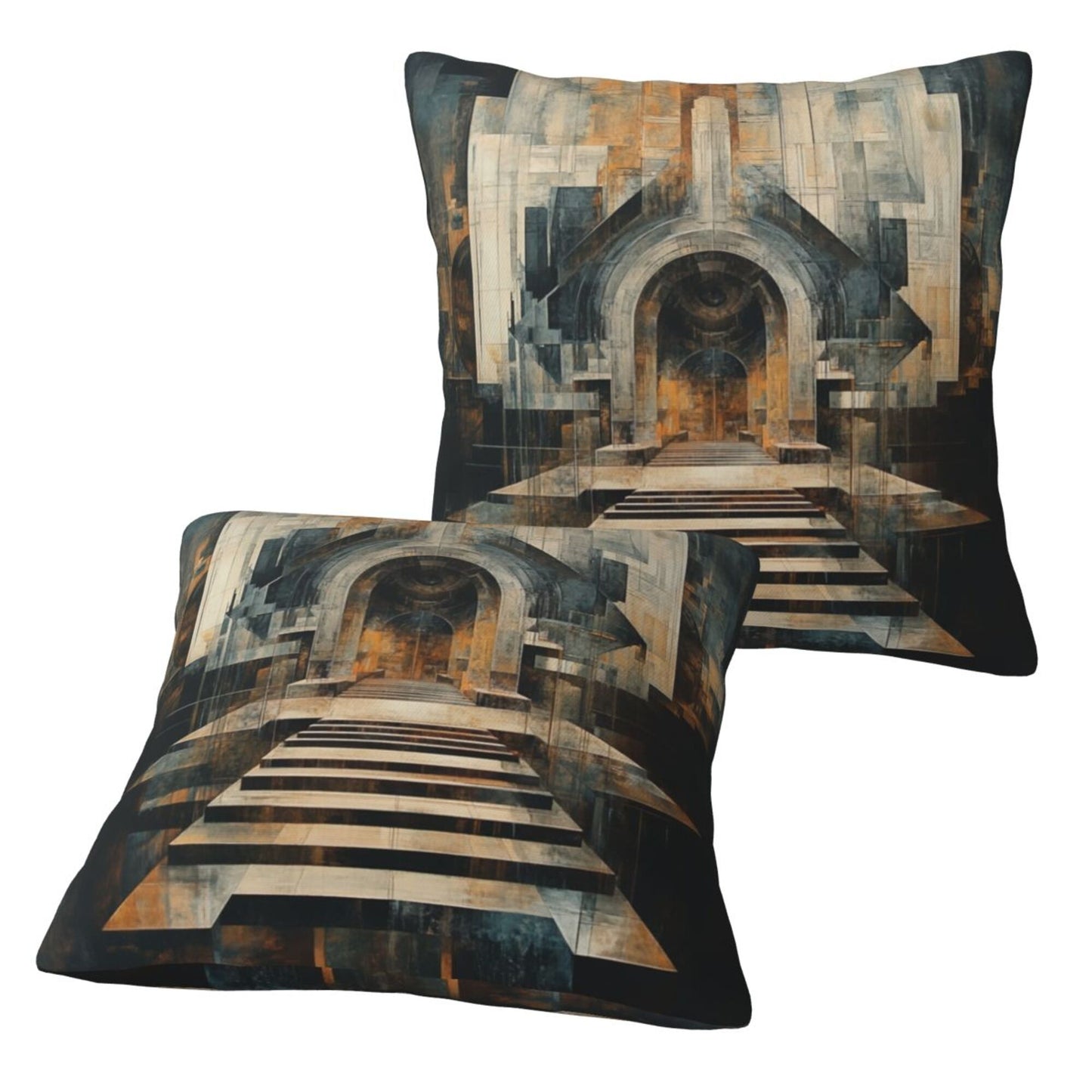 16"x16" Abstract Staircase Architecture Pillow Covers (Set of 2)|Geometric Arch Perspective Art|Modern Home & Studio Decor|Removable & Washable