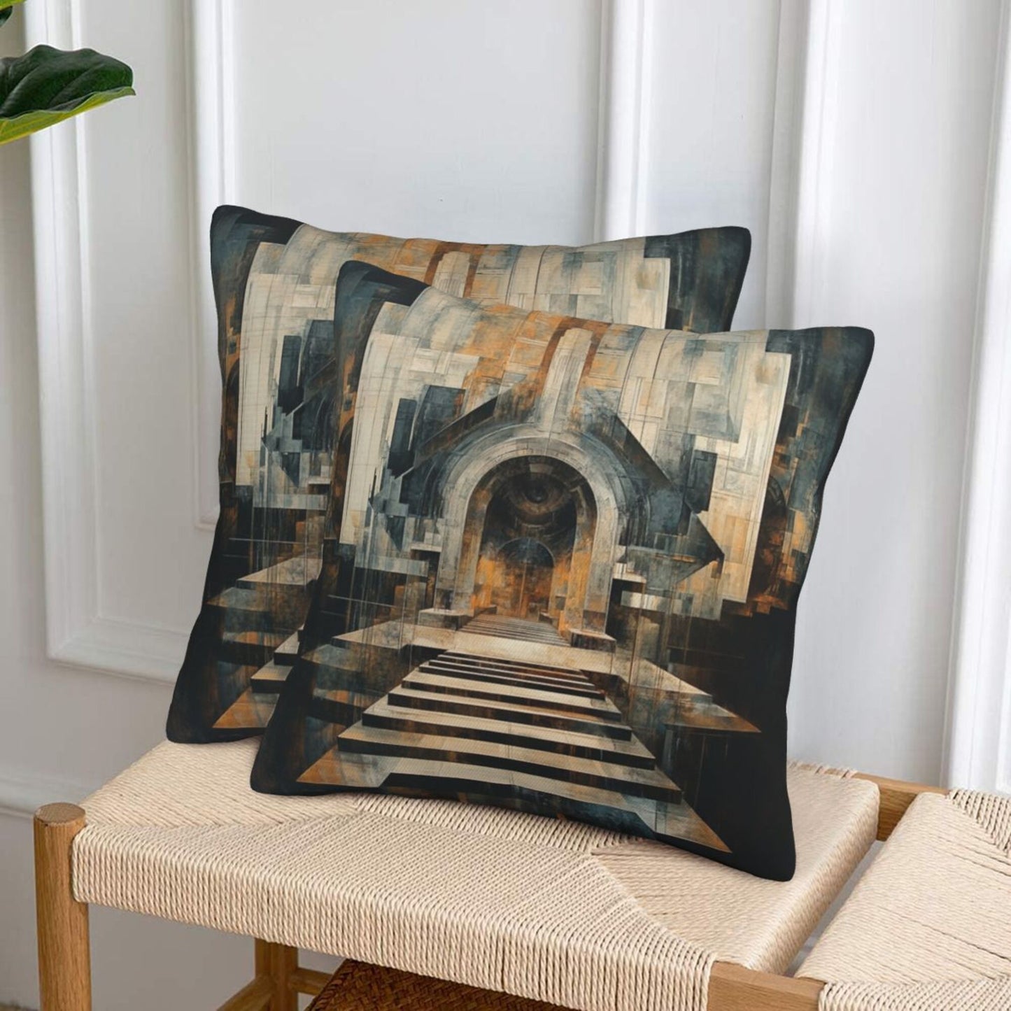 16"x16" Abstract Staircase Architecture Pillow Covers (Set of 2)|Geometric Arch Perspective Art|Modern Home & Studio Decor|Removable & Washable