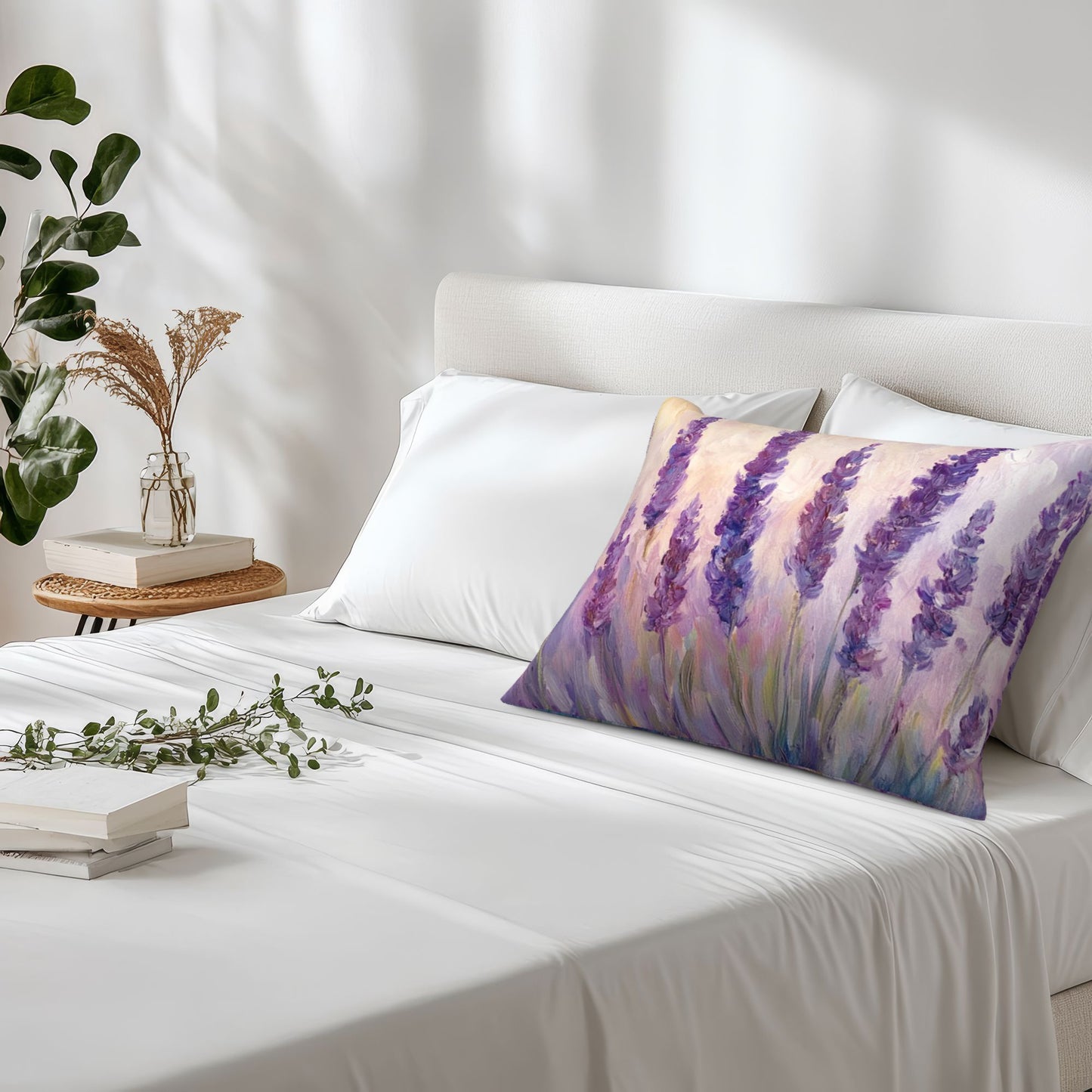 Lavender Flower Oil Painting Pillow Cover|20x16in Purple Floral Decorative Throw Pillowcase|Removable and Washable Accent Cushion Cover
