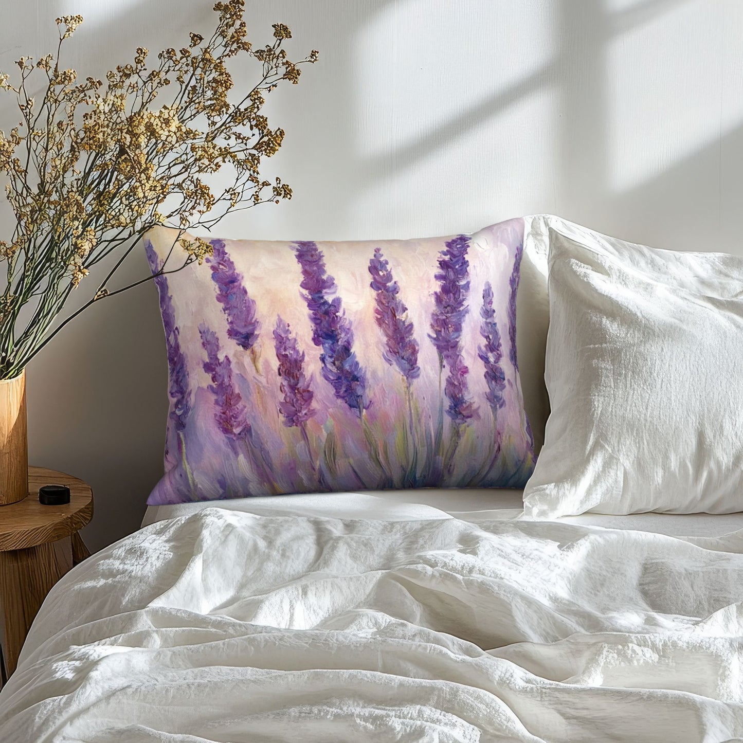 Lavender Flower Oil Painting Pillow Cover|20x16in Purple Floral Decorative Throw Pillowcase|Removable and Washable Accent Cushion Cover