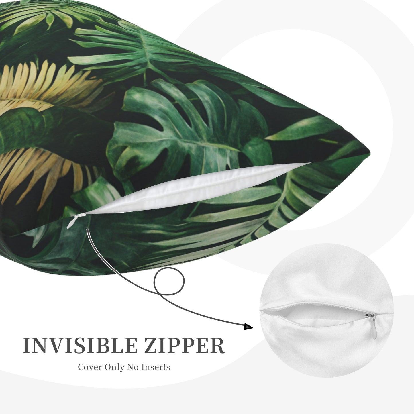 Tropical Leaf Pillow Cover|20x16in Green Jungle Botanical Decorative Cushion Case|Removable Sofa or Bed Pillowcase
