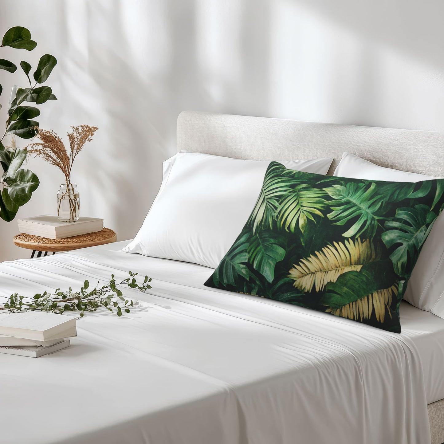 Tropical Leaf Pillow Cover|20x16in Green Jungle Botanical Decorative Cushion Case|Removable Sofa or Bed Pillowcase
