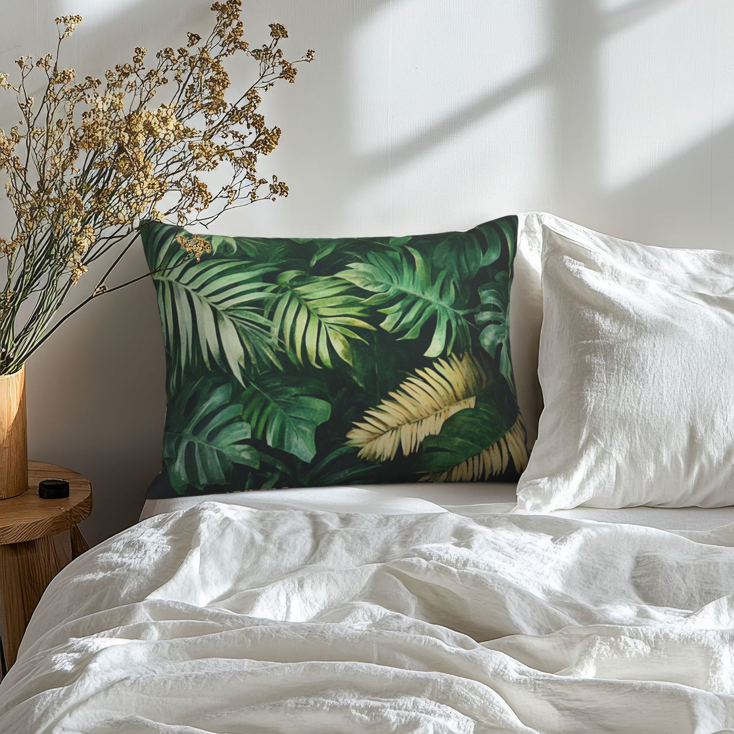 Tropical Leaf Pillow Cover|20x16in Green Jungle Botanical Decorative Cushion Case|Removable Sofa or Bed Pillowcase