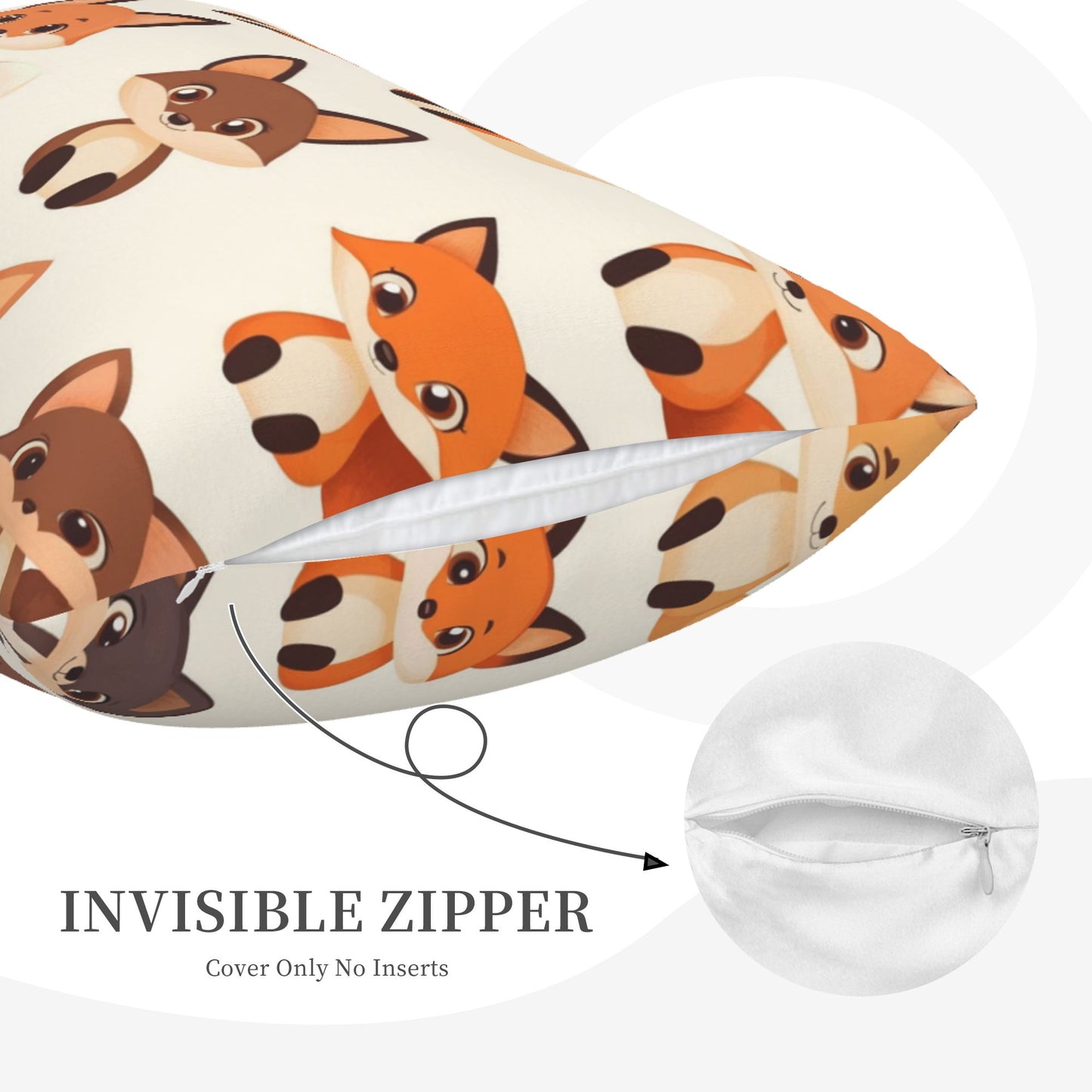 Cute Cartoon Fox Pillow Cover|20x16in Adorable Animal Decorative Cushion Case|Kids Room Sofa or Bedroom Pillowcase
