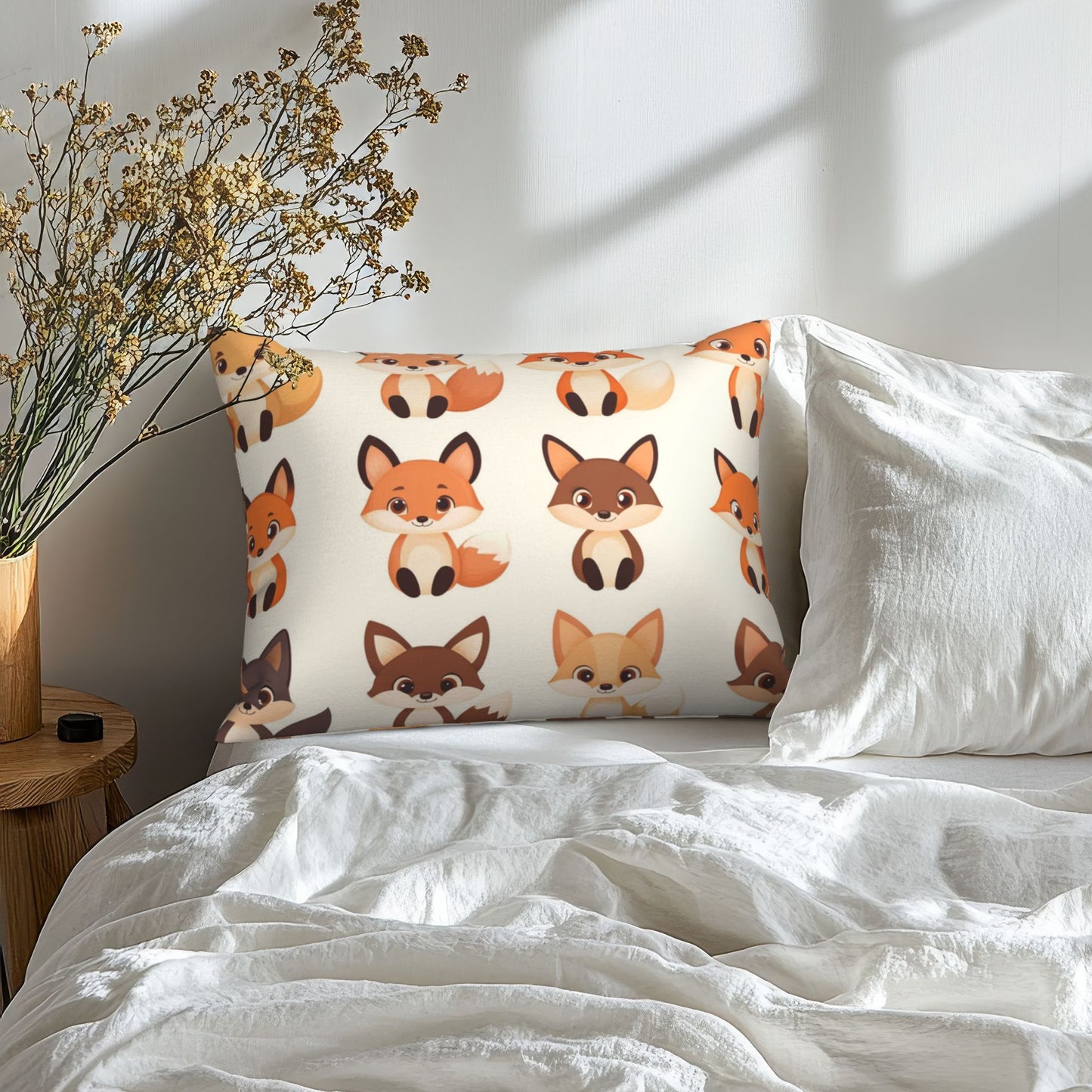 Cute Cartoon Fox Pillow Cover|20x16in Adorable Animal Decorative Cushion Case|Kids Room Sofa or Bedroom Pillowcase