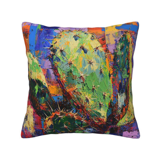 Colorful Abstract Cactus Art Throw Pillow Cover｜16"x16" Square Cushion Case｜Modern Painting Style｜Removable Decorative Pillowcase
