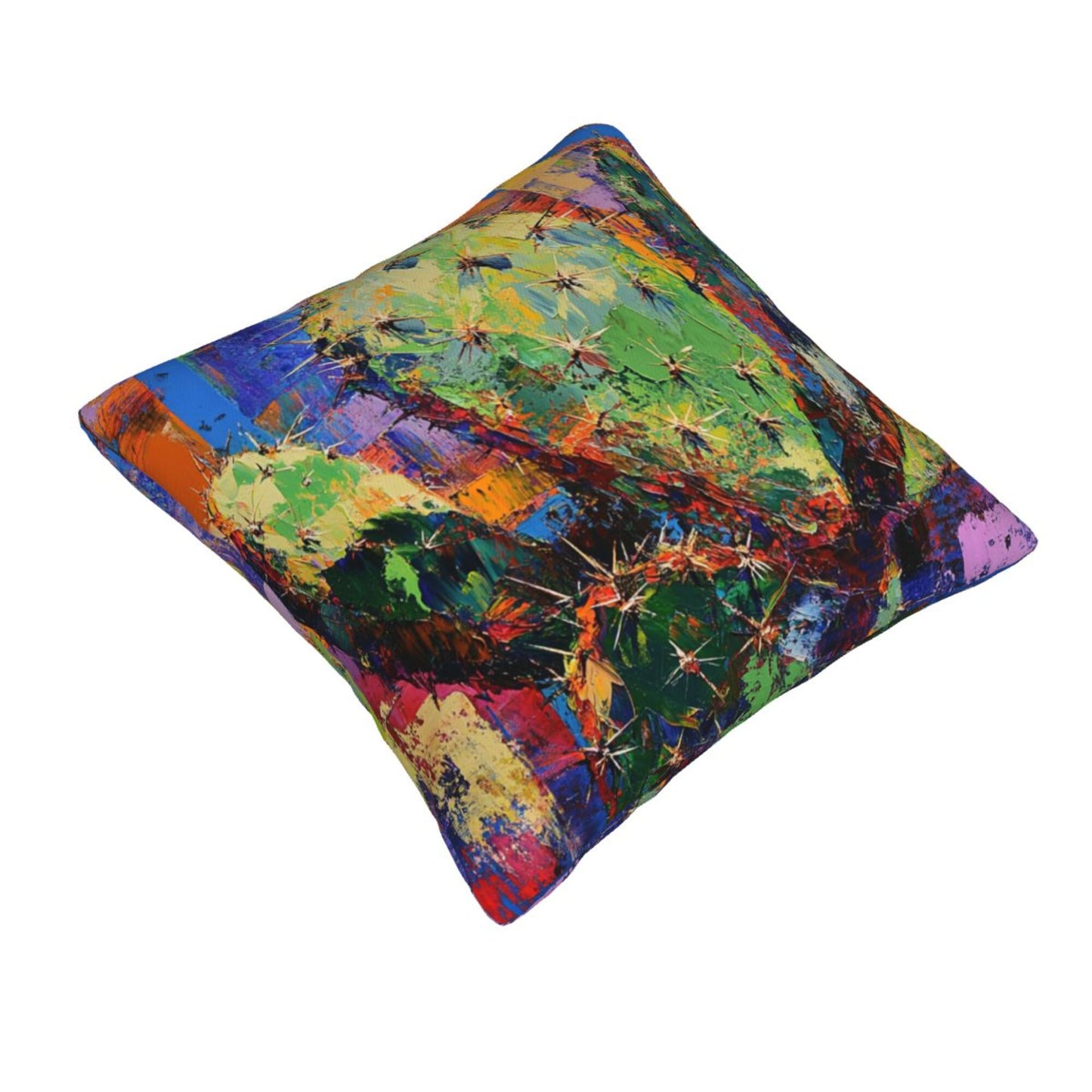 Colorful Abstract Cactus Art Throw Pillow Cover｜16"x16" Square Cushion Case｜Modern Painting Style｜Removable Decorative Pillowcase