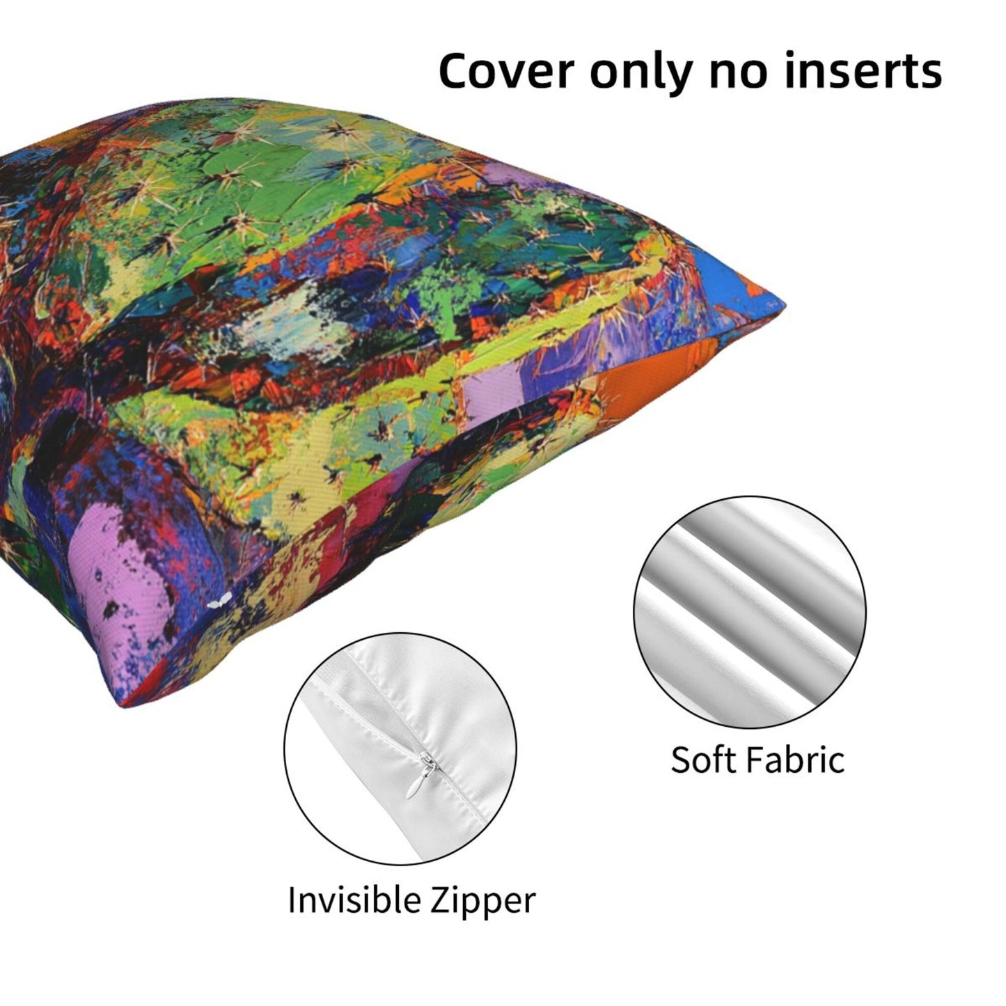 Colorful Abstract Cactus Art Throw Pillow Cover｜16"x16" Square Cushion Case｜Modern Painting Style｜Removable Decorative Pillowcase