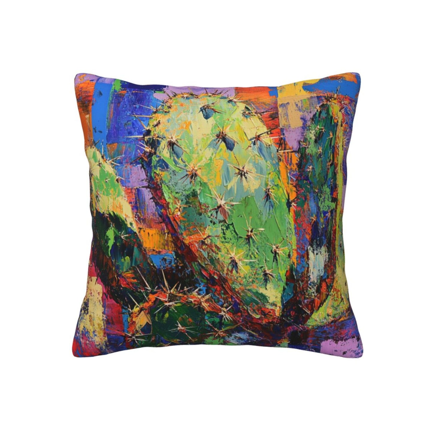 Colorful Abstract Cactus Art Throw Pillow Cover｜16"x16" Square Cushion Case｜Modern Painting Style｜Removable Decorative Pillowcase