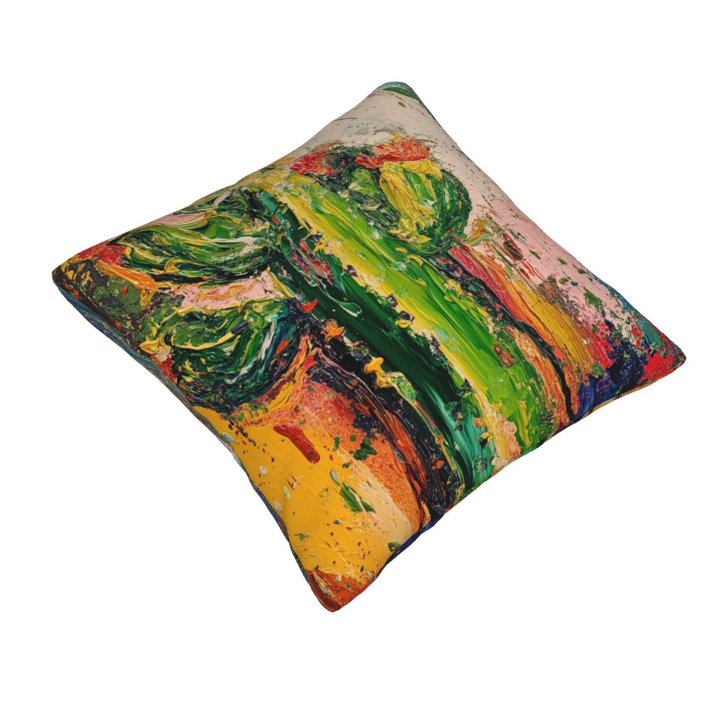 Abstract Impasto Cactus Art Throw Pillow Cover｜16"x16" Square Cushion Case｜Bold Oil Painting Style｜Removable Decorative Pillowcase