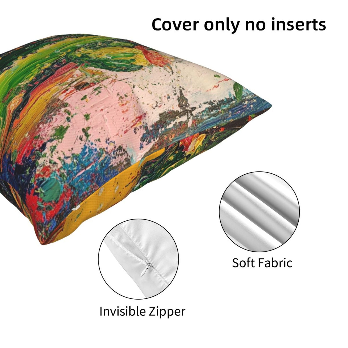 Abstract Impasto Cactus Art Throw Pillow Cover｜16"x16" Square Cushion Case｜Bold Oil Painting Style｜Removable Decorative Pillowcase