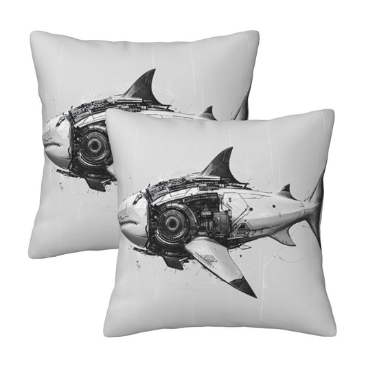 16"x16" Mechanical Shark Throw Pillow Covers (Set of 2)｜Futuristic Sci-Fi Cushion Covers｜Removable & Washable｜Modern Home Decor