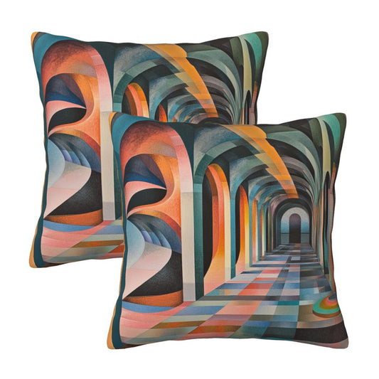 16"x16" Abstract Geometric Corridor Pillow Covers (Set of 2)｜Colorful Artistic Throw Pillowcases｜Modern Home Decor｜Removable & Washable