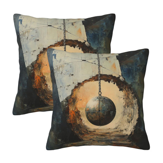 16"x16" Industrial Hanging Ball Art Pillow Covers (Set of 2)｜Abstract Wall Break Design｜Modern Loft Decor｜Machine Washable Cushion Covers