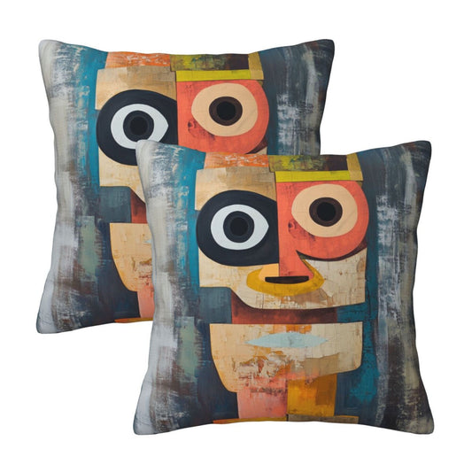 16"x16" Colorful Abstract Face Pillow Covers (Set of 2)｜Cubist Oil-Painting Style Throw Pillowcases｜Creative Modern Art Decor｜Removable & Washable
