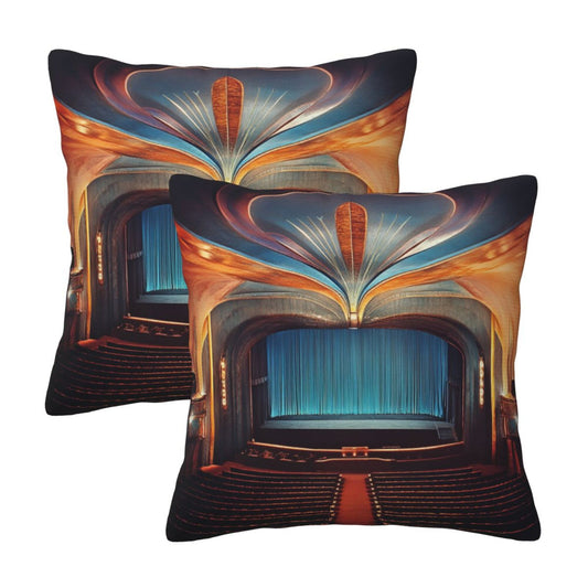 16"x16" Vintage Theater Stage Pillow Covers (Set of 2)｜Golden Arch & Curtain Scene｜Art Deco Cushion Covers for Home or Studio｜Removable & Washable