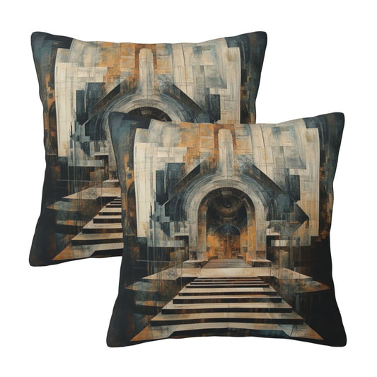 16"x16" Abstract Staircase Architecture Pillow Covers (Set of 2)｜Geometric Arch Perspective Art｜Modern Home & Studio Decor｜Removable & Washable