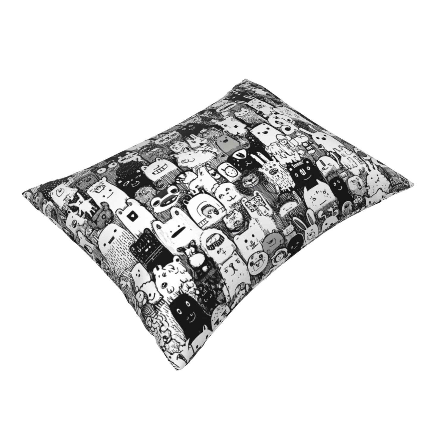 Cartoon Doodle Throw Pillow Cover｜20x16in Black & White Character Art Cushion Case｜Removable Modern Accent Pillowcase