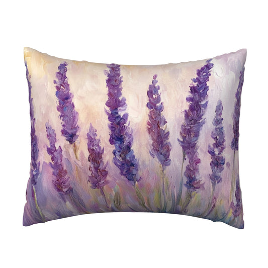Lavender Flower Oil Painting Pillow Cover｜20x16in Purple Floral Decorative Throw Pillowcase｜Removable and Washable Accent Cushion Cover